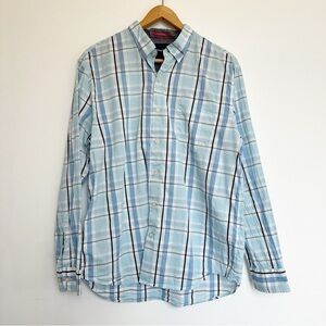 Tommy Bahama Silk Cotton Blend Button Up Long Sleeve Shirt Men’s Blue XL Plaid